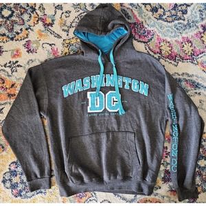 DC One Hoodie Unisex Large Blue Gray Washington DC Designed In USA Drawstring